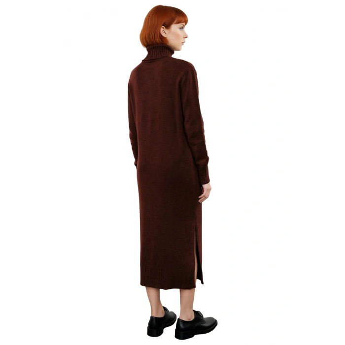 Kadın Midi Boy Triko Elbise Balıkçı Yaka Düz Desen Soğuk Havalar İçin Şık ve Rahat Seçim Kaliteli