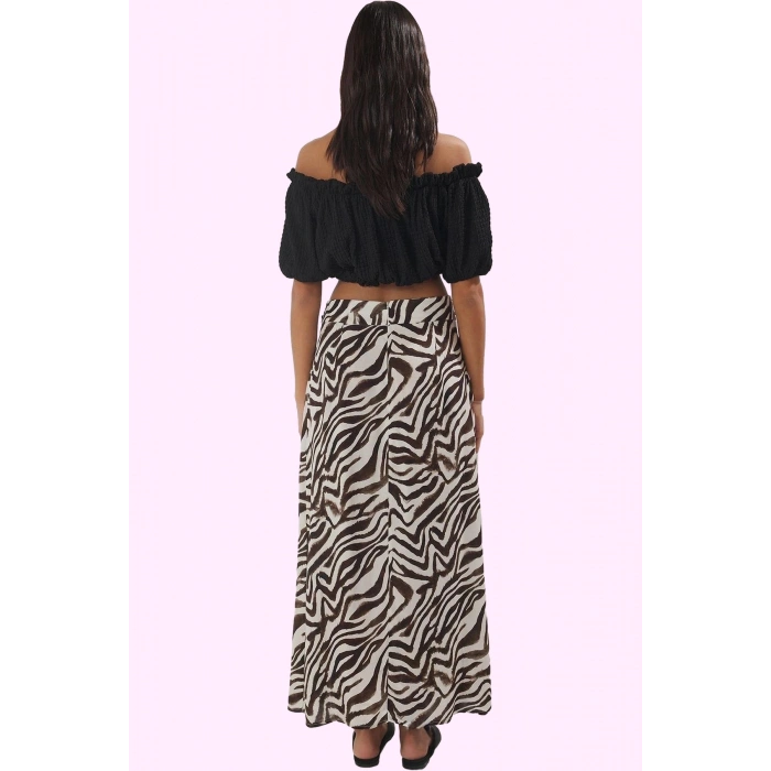 Kadın Midi Boy Zebra Desenli Sarong Etek Kuşaklı Viskoz Günlük Kullanım Yaz Aylarının Vazgeçilmezi