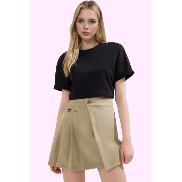 Kadın Mini Boy Pile Detaylı Dokuma Etek Günlük Casual Stil Hafta Sonu Yaz Aylarının Vazgeçilmezi