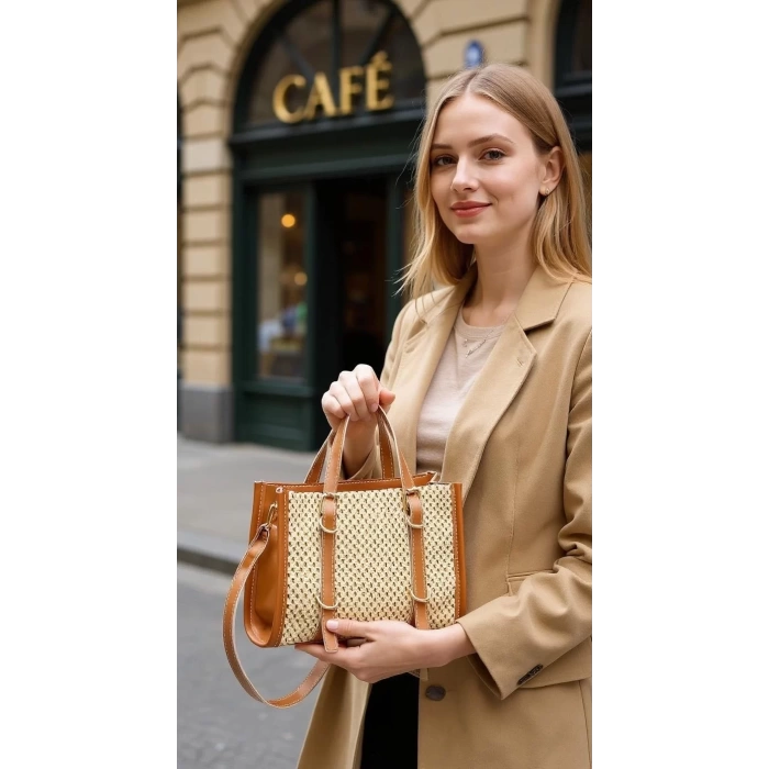 Kadın Mini El ve Omuz Çantası Örgü Dokuma Fermuarlı Vegan Deri Premium Kalite Günlük Kullanım İçin