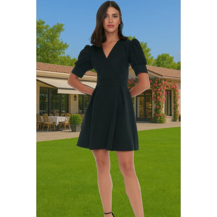 Kadın Mini Elbise Belden Açılan Pili Detaylı Polyester Yazlık Rahat Ve Şık Profesyonel Görünüm