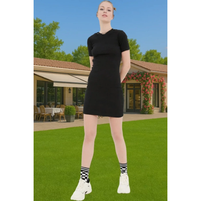 Kadın Mini Elbise Örme Kumaş Bisiklet Yaka Bodycon Kalıp Rahat Konforlu Kesim Modern Stil