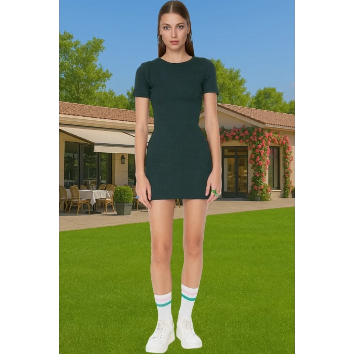 Kadın Mini Elbise Örme Kumaş Bisiklet Yaka Bodycon Kalıp Rahat Konforlu Kesim Modern Stil