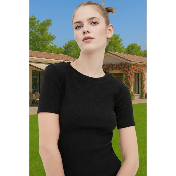 Kadın Mini Elbise Örme Kumaş Bisiklet Yaka Bodycon Kalıp Rahat Konforlu Kesim Modern Stil