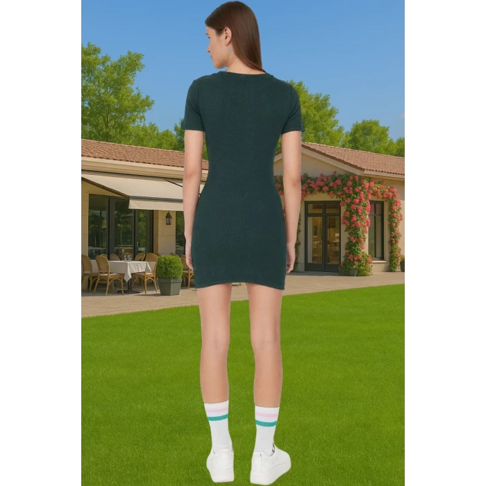 Kadın Mini Elbise Örme Kumaş Bisiklet Yaka Bodycon Kalıp Rahat Konforlu Kesim Modern Stil