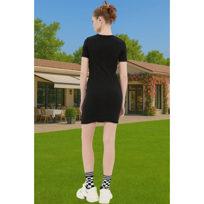 Kadın Mini Elbise Örme Kumaş Bisiklet Yaka Bodycon Kalıp Rahat Konforlu Kesim Modern Stil