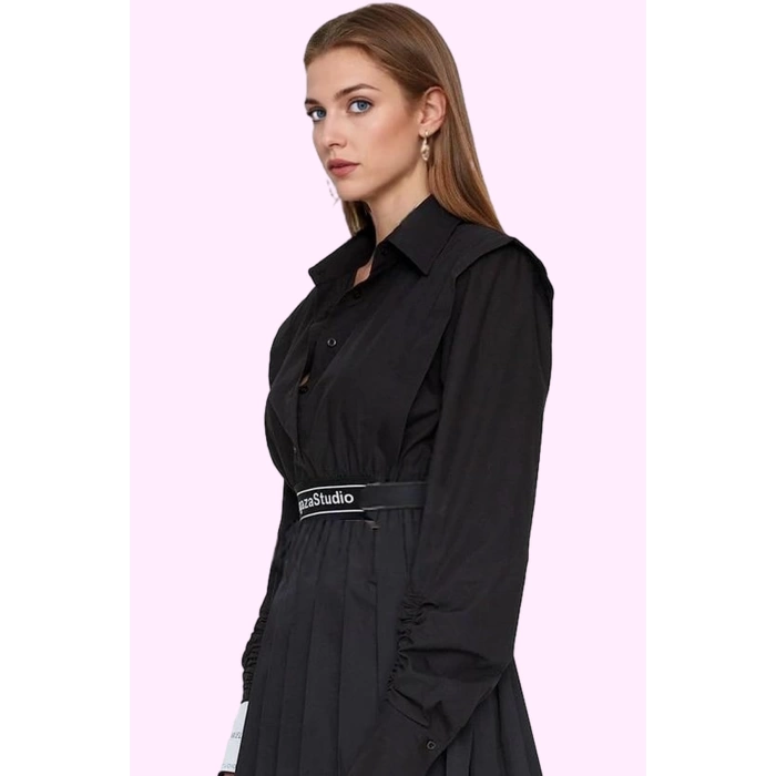 Kadın Mini Etek Metal Detaylı Kemerli A line Poplin Kumaş Günlük Kullanım Kaliteli Malzeme