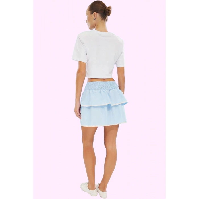 Kadın Mini Etek Terrycotton Kumaş Ekose Desenli Fırfırlı Şık Günlük Kullanım Modern Tasarım
