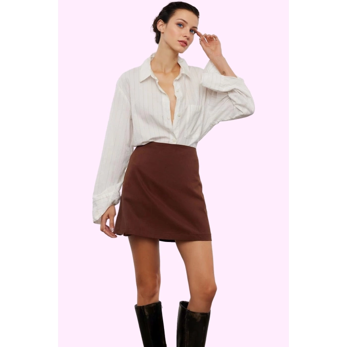 Kadın Mini Etek Yüksek Bel A line Dokuma Gabardin Günlük Stil Hafta Sonu Dayanıklı Malzeme