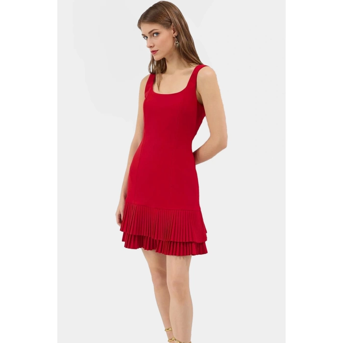Kadın Mini Piliseli Elbise 88% Polyester Yazlık Günlük Yüksek Kalite