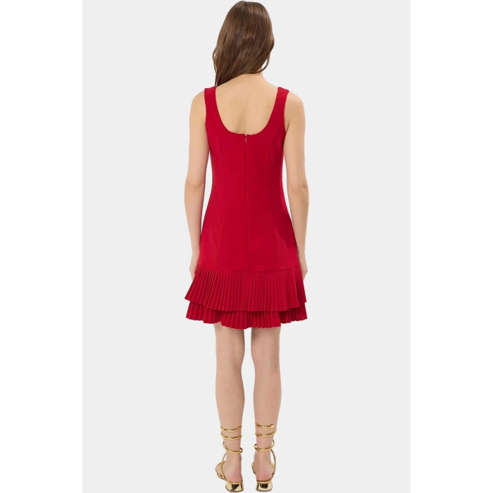 Kadın Mini Piliseli Elbise 88% Polyester Yazlık Günlük Yüksek Kalite