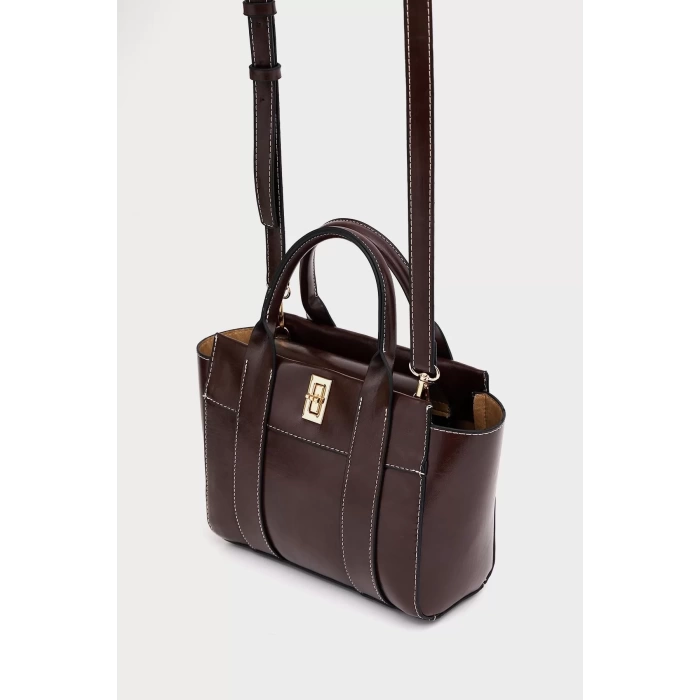 Kadın Mini Tote Vegan Deri El Çantası Gold Toka Günlük ve İş Trend Tasarım Modern Stil Mükemmel Uyum