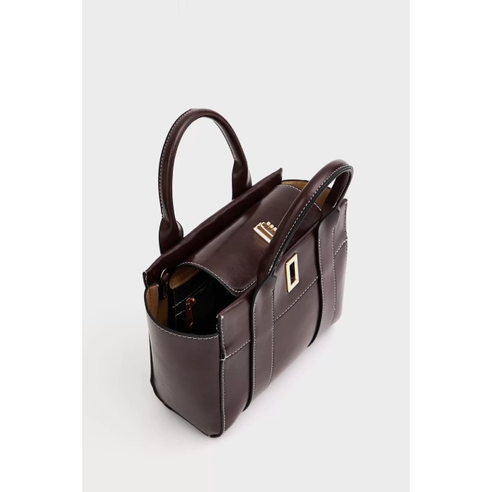 Kadın Mini Tote Vegan Deri El Çantası Gold Toka Günlük ve İş Trend Tasarım Modern Stil Mükemmel Uyum