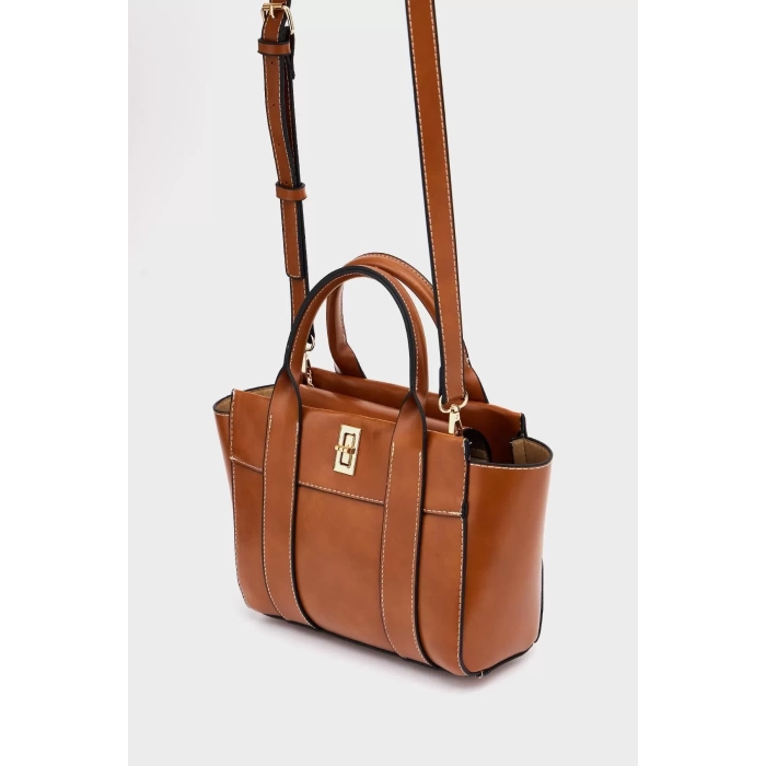 Kadın Mini Tote Vegan Deri El Çantası Gold Toka Günlük ve İş Trend Tasarım Modern Stil Mükemmel Uyum