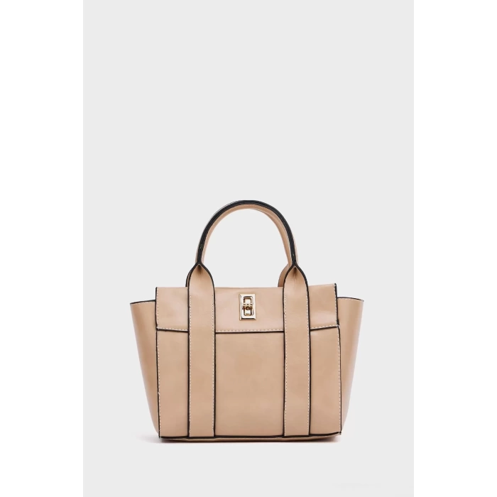 Kadın Mini Tote Vegan Deri El Çantası Gold Toka Günlük ve İş Trend Tasarım Modern Stil Mükemmel Uyum