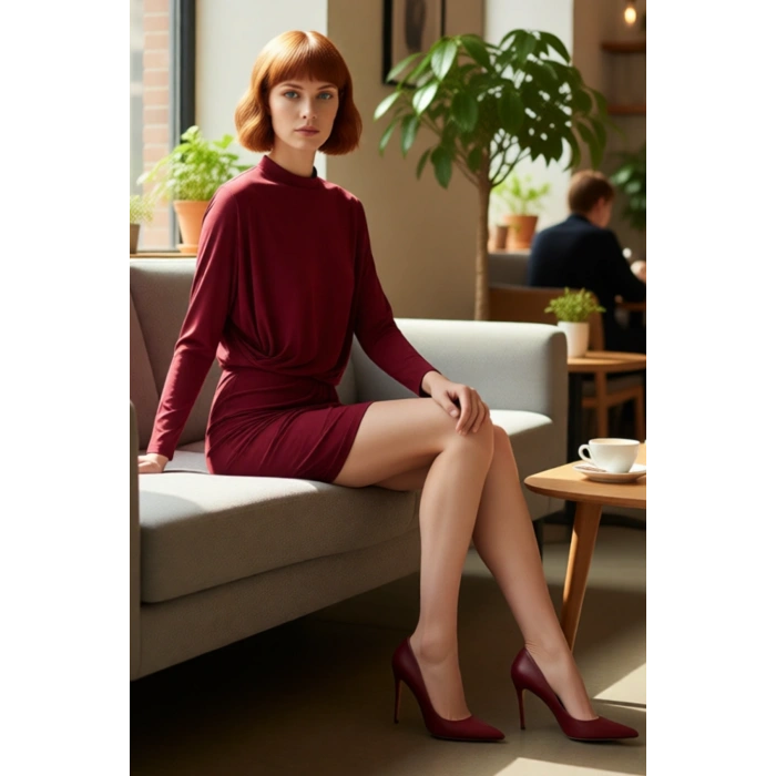 Kadın Mini Yarasa Kol Dik Yaka Bodycon Elbise Örme Kumaşıyla Kış Şık Gece Kombinleri İçin Kaliteli