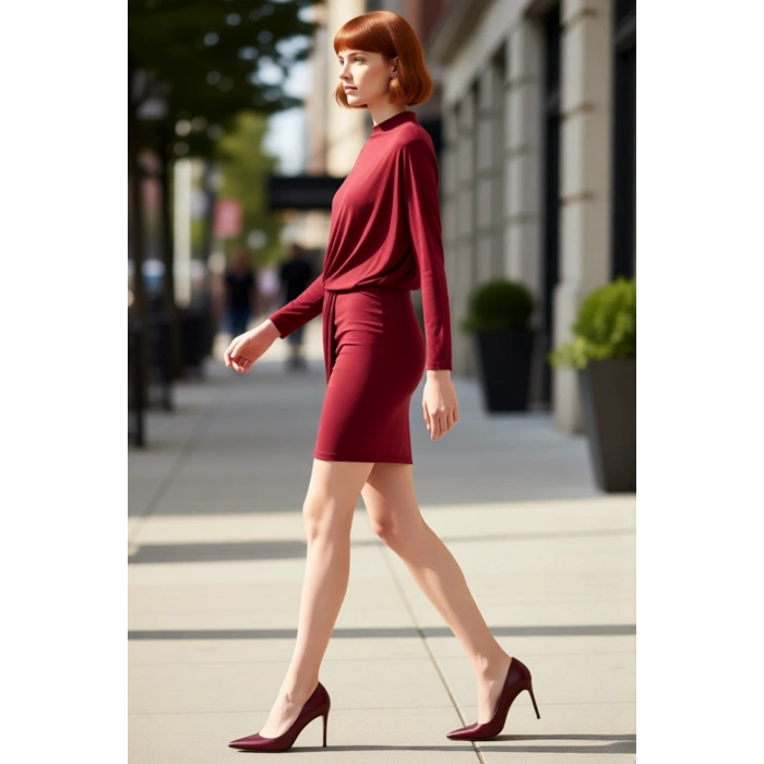 Kadın Mini Yarasa Kol Dik Yaka Bodycon Elbise Örme Kumaşıyla Kış Şık Gece Kombinleri İçin Kaliteli