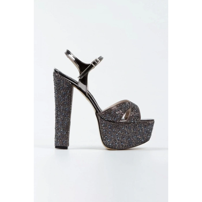 Kadın Moda Ayna Full Inci Taşlı Çapraz Klasik Topuklu Platformlu Düğün Nişan Gece Abiye Ayakkabı