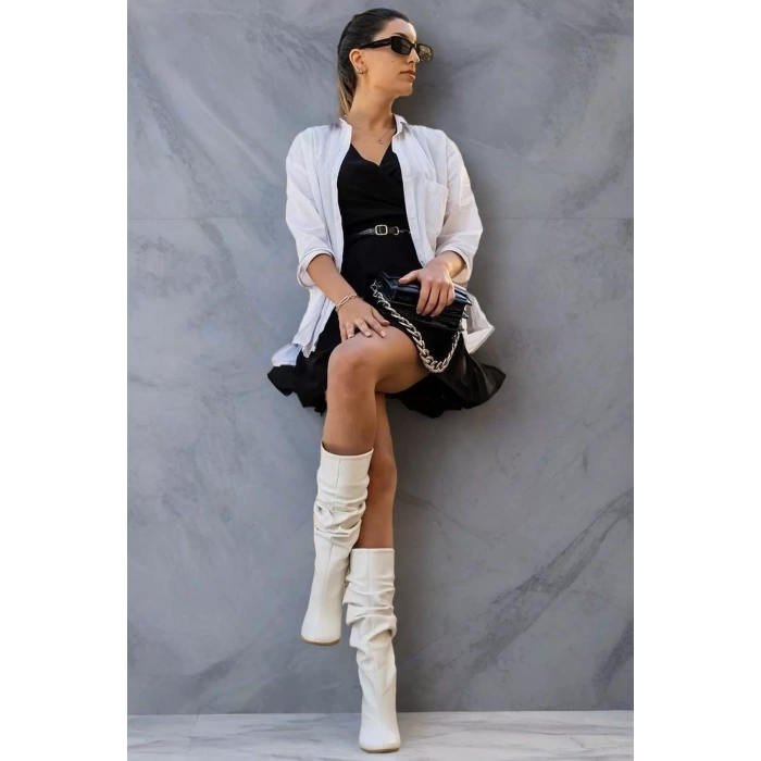 Kadın Moda Kalın Topuk Körüklü Kısa Çizme Şık Tasarım