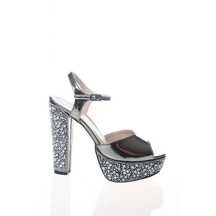 Kadın Moda Şık Altın Ayna Ökçe Poli İnci Topuklu Zarif Tasarım Düğün Nişan Gece Abiye Ayakkabı