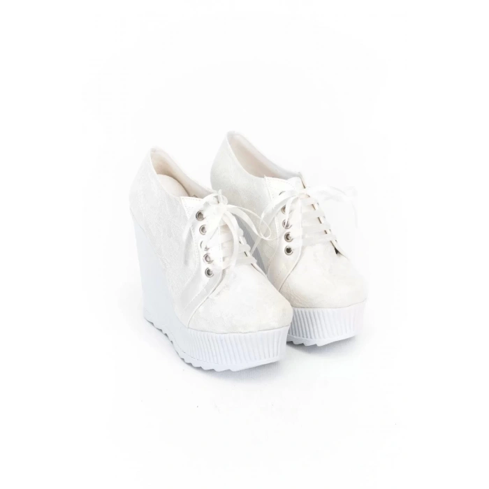 Kadın Moda Şık Beyaz Çınar Dolgu Topuklu Ayakkabı Topuklu Düğün Nişan Gece Abiye Ayakkabısı