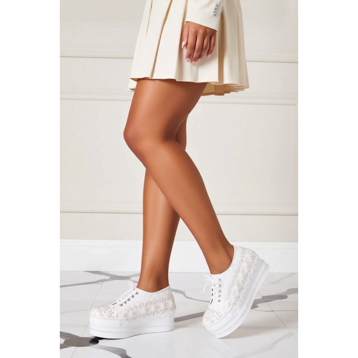 Kadın Moda Şık Beyaz Çınar Taşlı Dolgu Topuklu Ayakkabı Topuklu Düğün Nişan Gece Abiye Ayakkabı