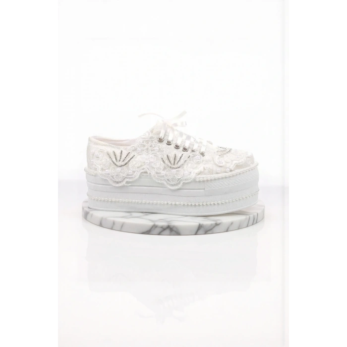 Kadın Moda Şık Beyaz Çınar Taşlı Dolgu Topuklu Ayakkabı Topuklu Düğün Nişan Gece Abiye Ayakkabı