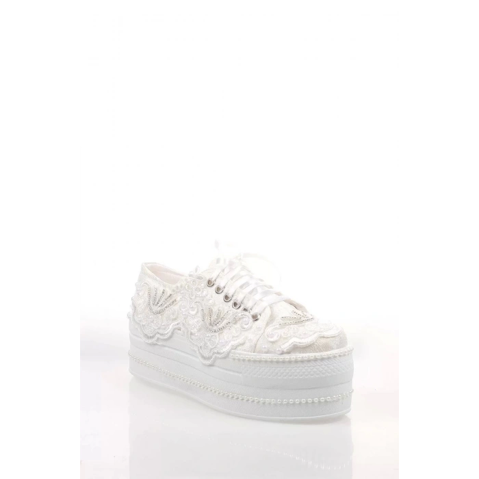 Kadın Moda Şık Beyaz Çınar Taşlı Dolgu Topuklu Ayakkabı Topuklu Düğün Nişan Gece Abiye Ayakkabı