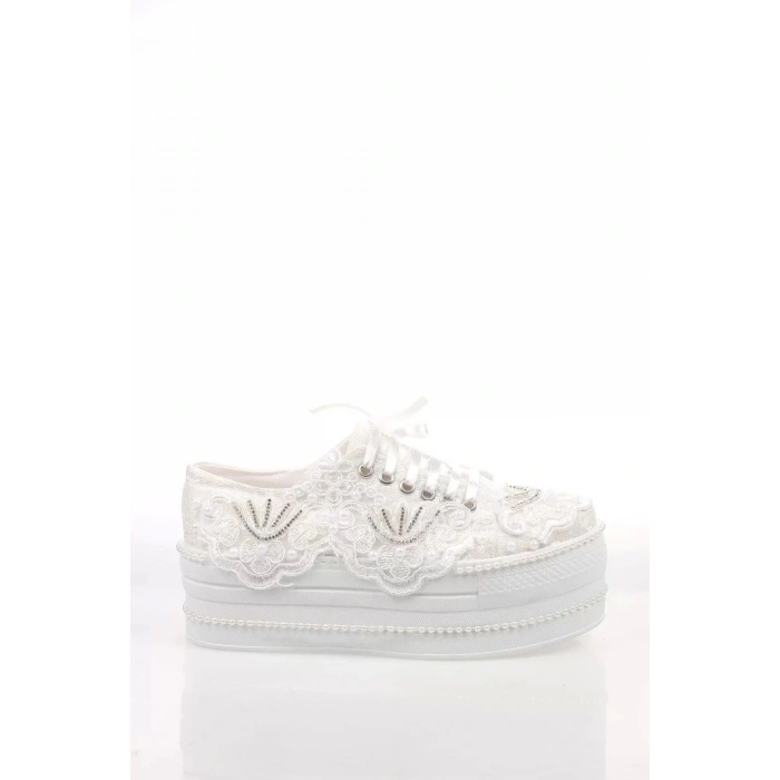 Kadın Moda Şık Beyaz Çınar Taşlı Dolgu Topuklu Ayakkabı Topuklu Düğün Nişan Gece Abiye Ayakkabı