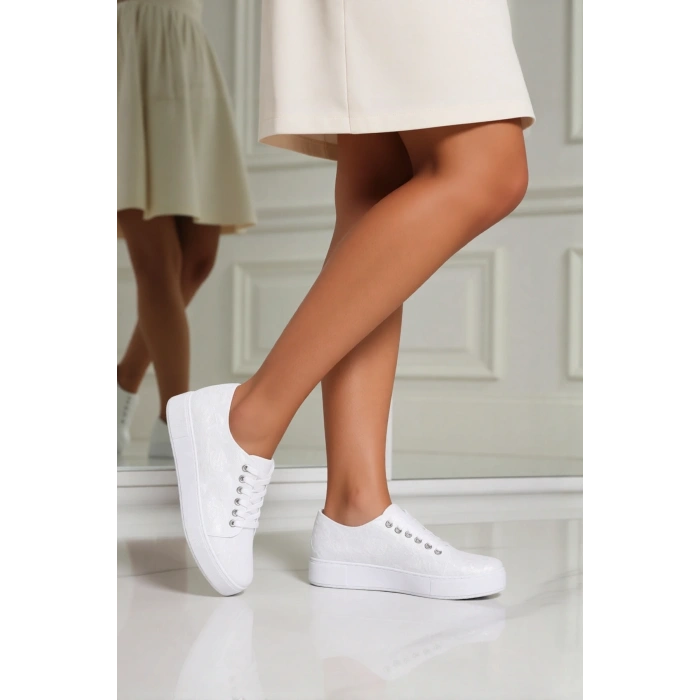 Kadın Moda Şık Beyaz Dolgu Topuklu Ayakkabı Topuklu Düğün Nişan Gece Abiye Ayakkabı