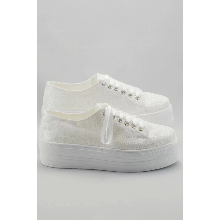 Kadın Moda Şık Beyaz Dolgu Topuklu Ayakkabı Topuklu Düğün Nişan Gece Abiye Ayakkabı