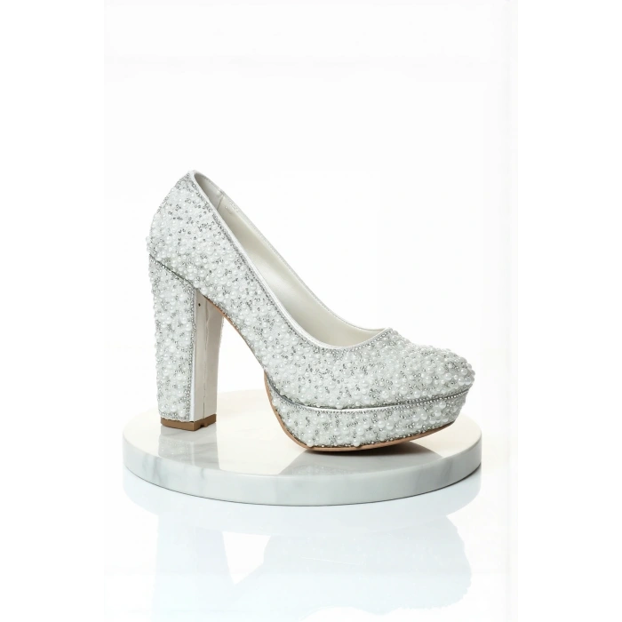 Kadın Moda Şık Beyaz Topuklu Zarif Tasarım Yüksek Topuk Düğün Nişan Gece Abiye Ayakkabı