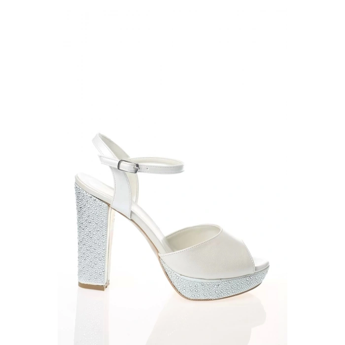 Kadın Moda Şık Beyaz Topuklu Zarif Tasarım Yüksek Topuk Düğün Nişan Gece Abiye Ayakkabı