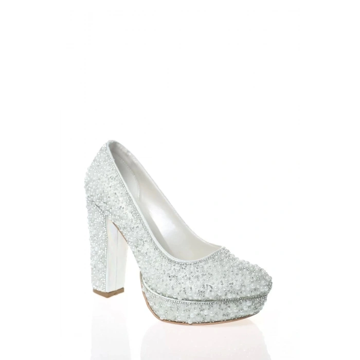 Kadın Moda Şık Beyaz Topuklu Zarif Tasarım Yüksek Topuk Düğün Nişan Gece Abiye Ayakkabı