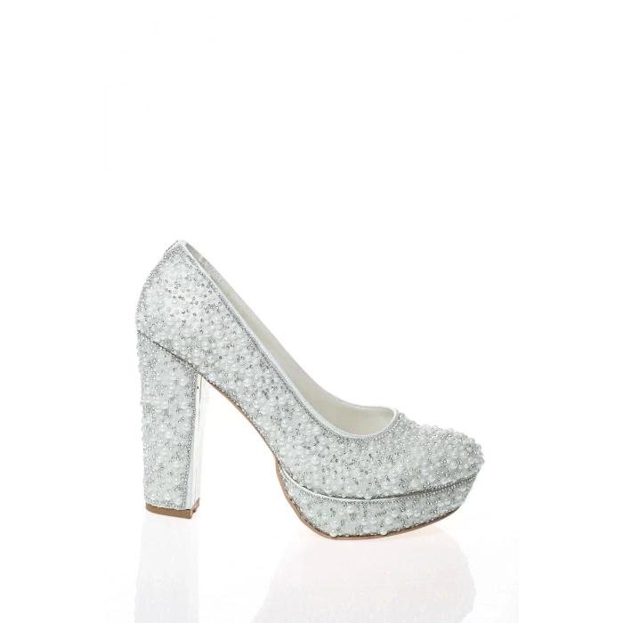 Kadın Moda Şık Beyaz Topuklu Zarif Tasarım Yüksek Topuk Düğün Nişan Gece Abiye Ayakkabı