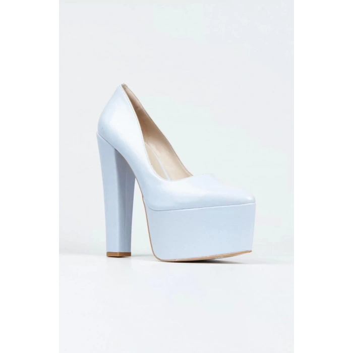 Kadın Moda Şık Fuşya Rugan Klasik Sivri Kalın Topuklu Platformlu Düğün Nişan Gece Abiye Ayakkabı