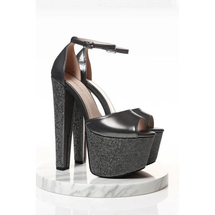 Kadın Moda Şık Fuşya Saten Ökçe Poli Taş Yüksek Topuk Topuklu Düğün Nişan Gece Abiye Ayakkabı