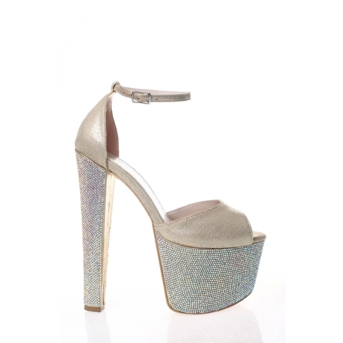 Kadın Moda Şık Fuşya Saten Ökçe Poli Taş Yüksek Topuk Topuklu Düğün Nişan Gece Abiye Ayakkabı