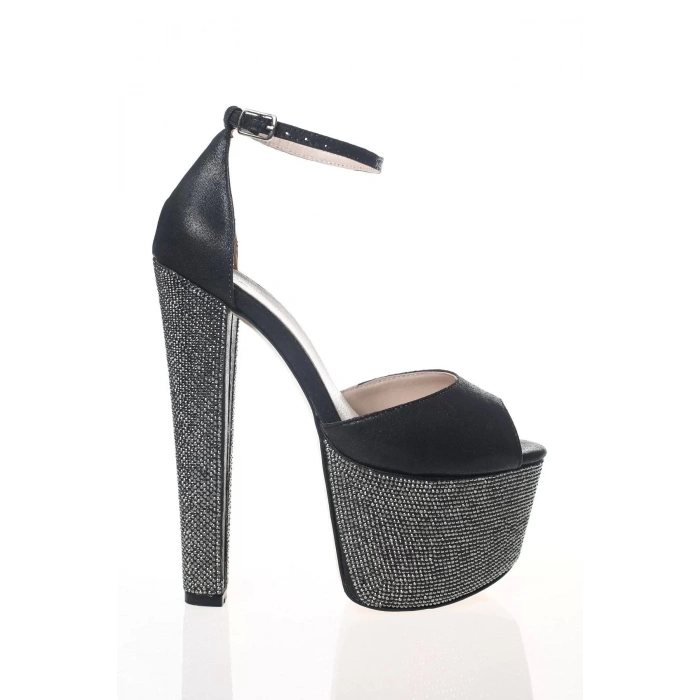 Kadın Moda Şık Fuşya Saten Ökçe Poli Taş Yüksek Topuk Topuklu Düğün Nişan Gece Abiye Ayakkabı