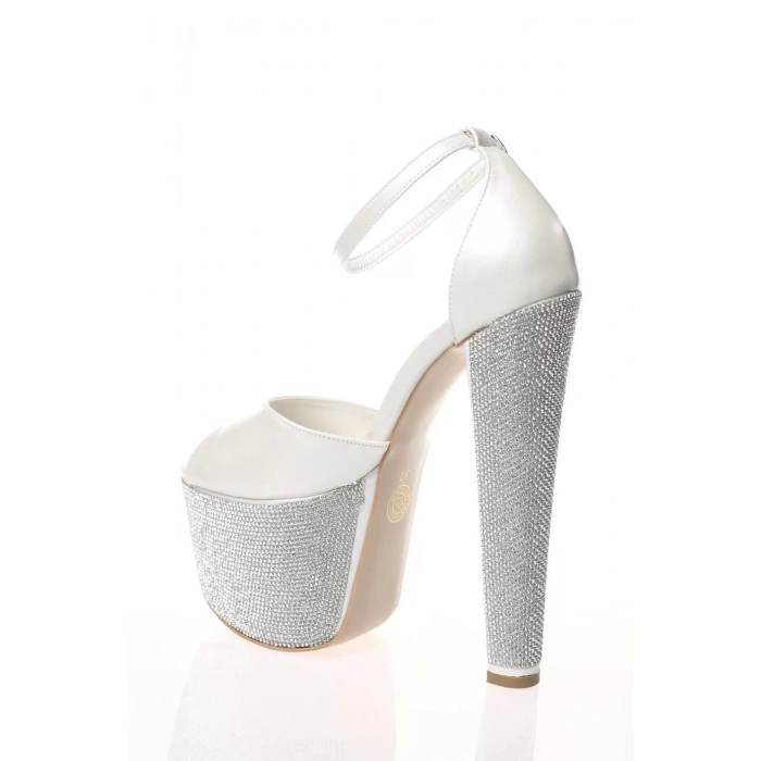 Kadın Moda Şık Fuşya Saten Ökçe Poli Taş Yüksek Topuk Topuklu Düğün Nişan Gece Abiye Ayakkabı