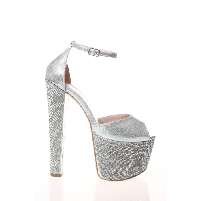 Kadın Moda Şık Fuşya Saten Ökçe Poli Taş Yüksek Topuk Topuklu Düğün Nişan Gece Abiye Ayakkabı