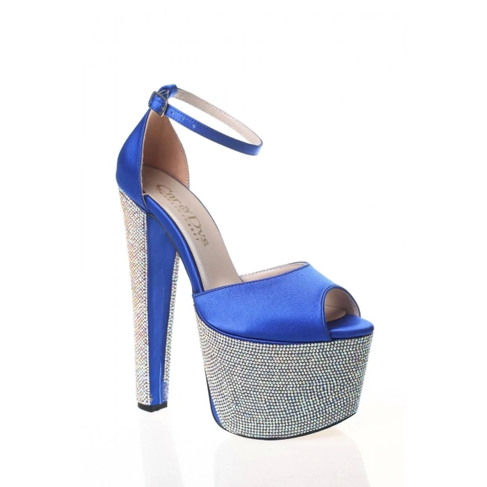 Kadın Moda Şık Fuşya Saten Ökçe Poli Taş Yüksek Topuk Topuklu Düğün Nişan Gece Abiye Ayakkabı