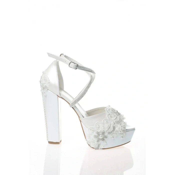 Kadın Moda Şık Gelin Sedef Inci Taş Işlemeli Ayakkabı Topuklu Düğün Nişan Gece Abiye Ayakkabı