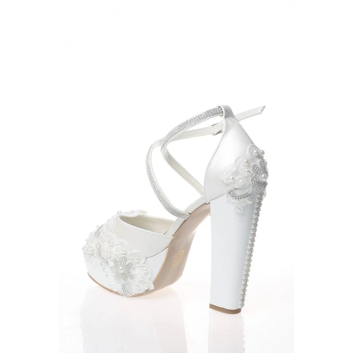 Kadın Moda Şık Gelin Sedef Inci Taş Işlemeli Ayakkabı Topuklu Düğün Nişan Gece Abiye Ayakkabı