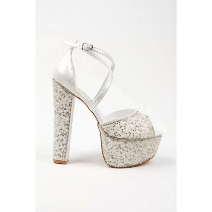 Kadın Moda Şık Gold Ayna Full Inci Düğün Nişan Gece Abiye Ayakkabı