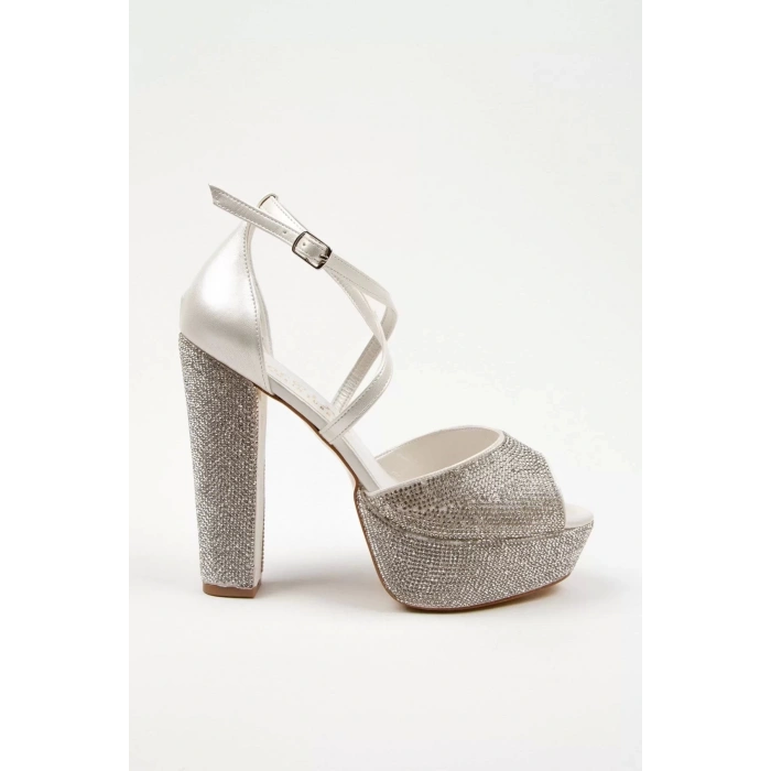 Kadın Moda Şık Gold Ayna Full Taş Yüksek Topuk Düğün Nişan Gece Abiye Ayakkabı