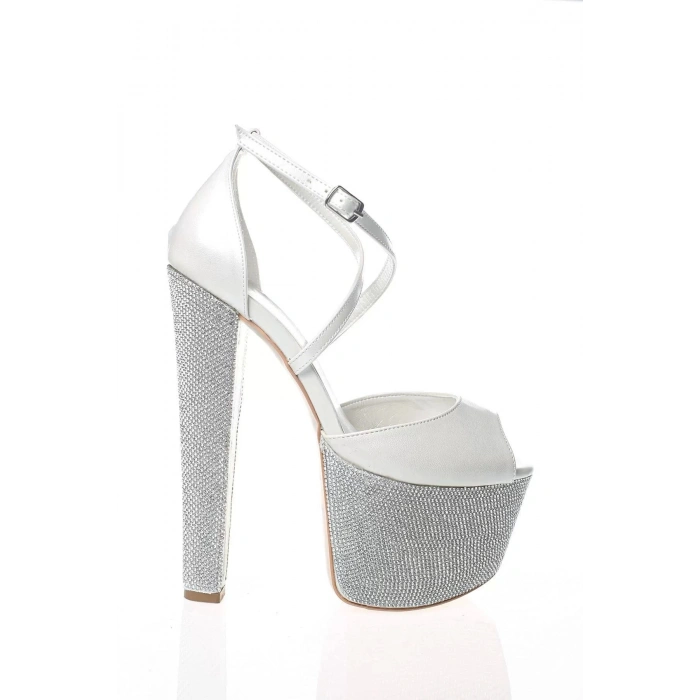 Kadın Moda Şık Gold Ayna Ökçe Poli Taş Yüksek Topuk Topuklu Düğün Nişan Gece Abiye Ayakkabı