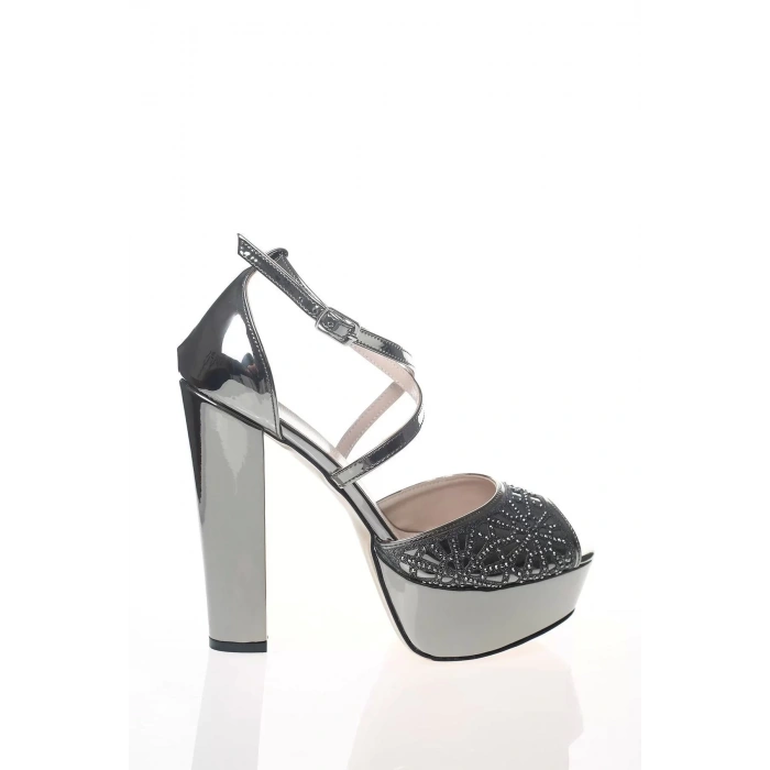 Kadın Moda Şık Gold Ayna Yüz Kristal Lazer Topuklu Düğün Nişan Gece Abiye Ayakkabı