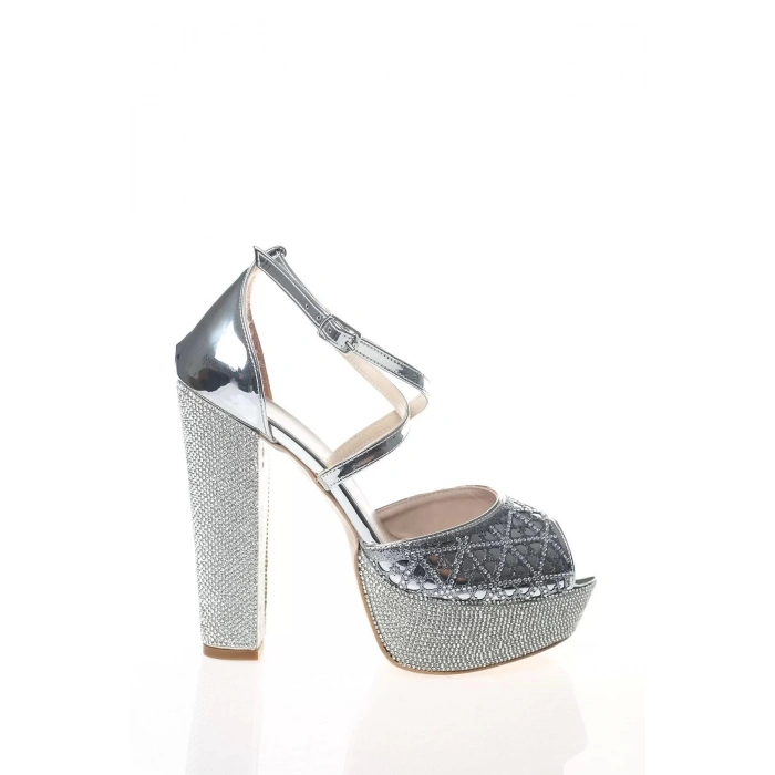 Kadın Moda Şık Gold Ayna Yüz Lazer Ökçe Poli Taş Topuklu Düğün Nişan Gece Abiye Ayakkabı