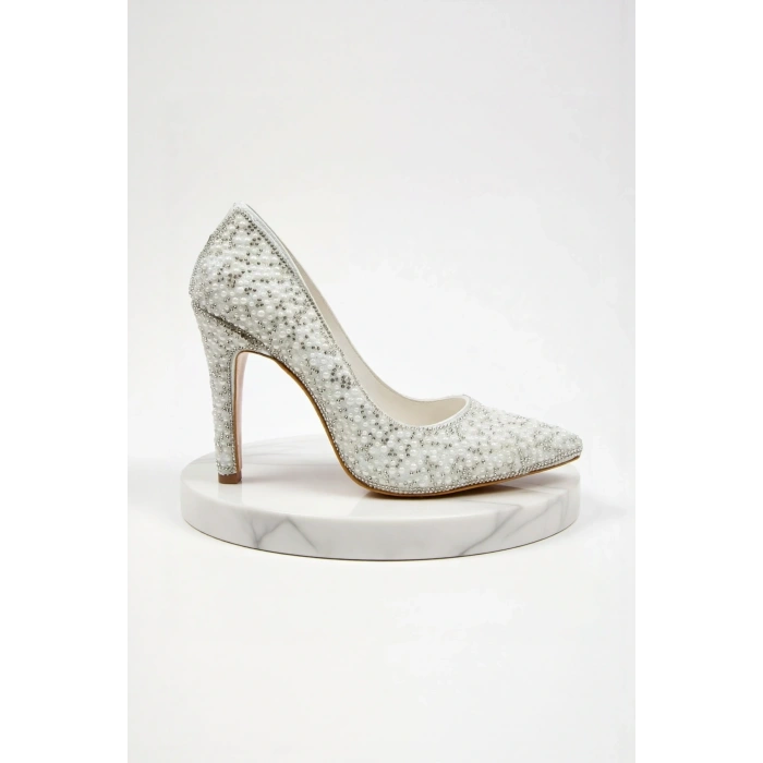 Kadın Moda Şık Gold Full Inci Aynalı Klasik Düğün Nişan Gece Abiye Ayakkabı